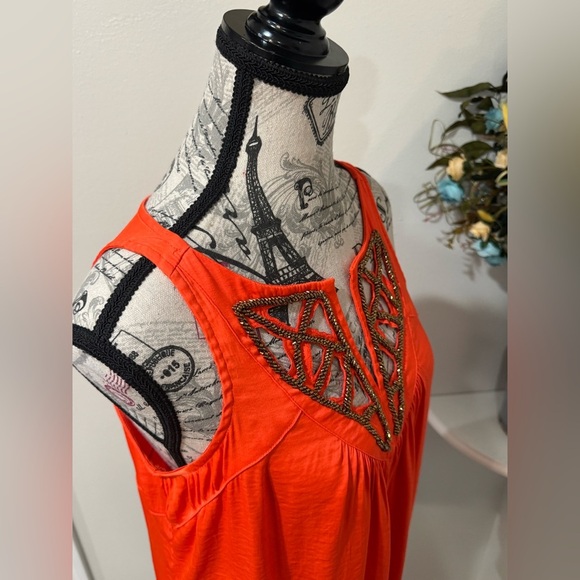 a.n.a Orange with Beaded Neckline Cut Out Tank Top size Medium - Picture 6 of 9